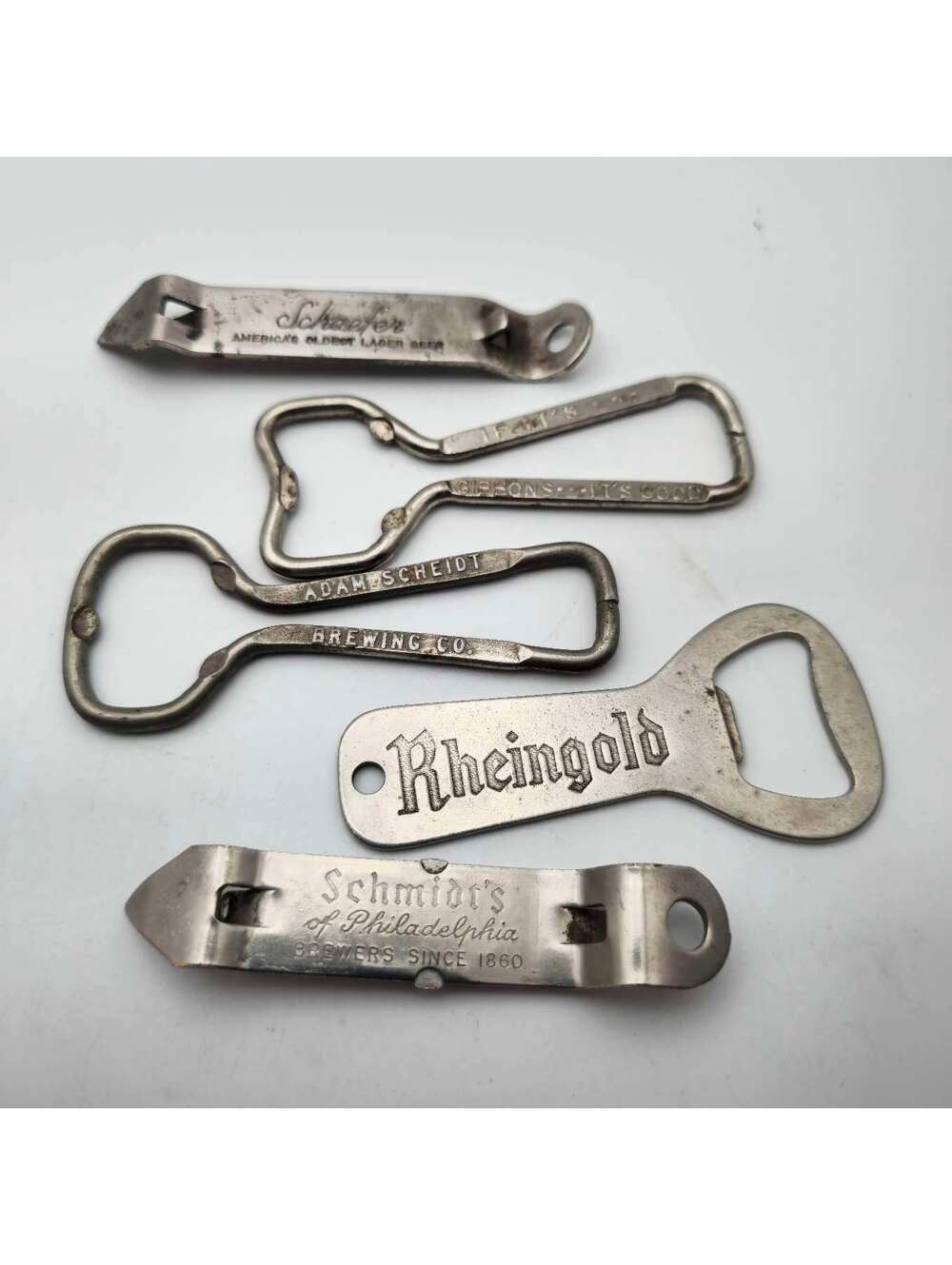 Lot Of Vintage 1960's Steel Flat Top Beer Can And Bottle Openers 5 Pieces